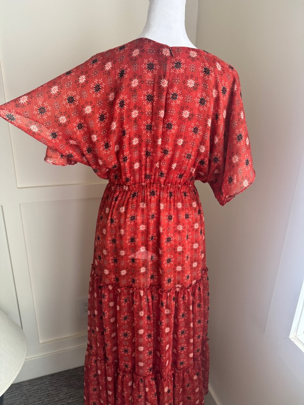Misa Los Angeles Red Floral V-Neck Tiered Maxi Dress - Picture 6 of 10